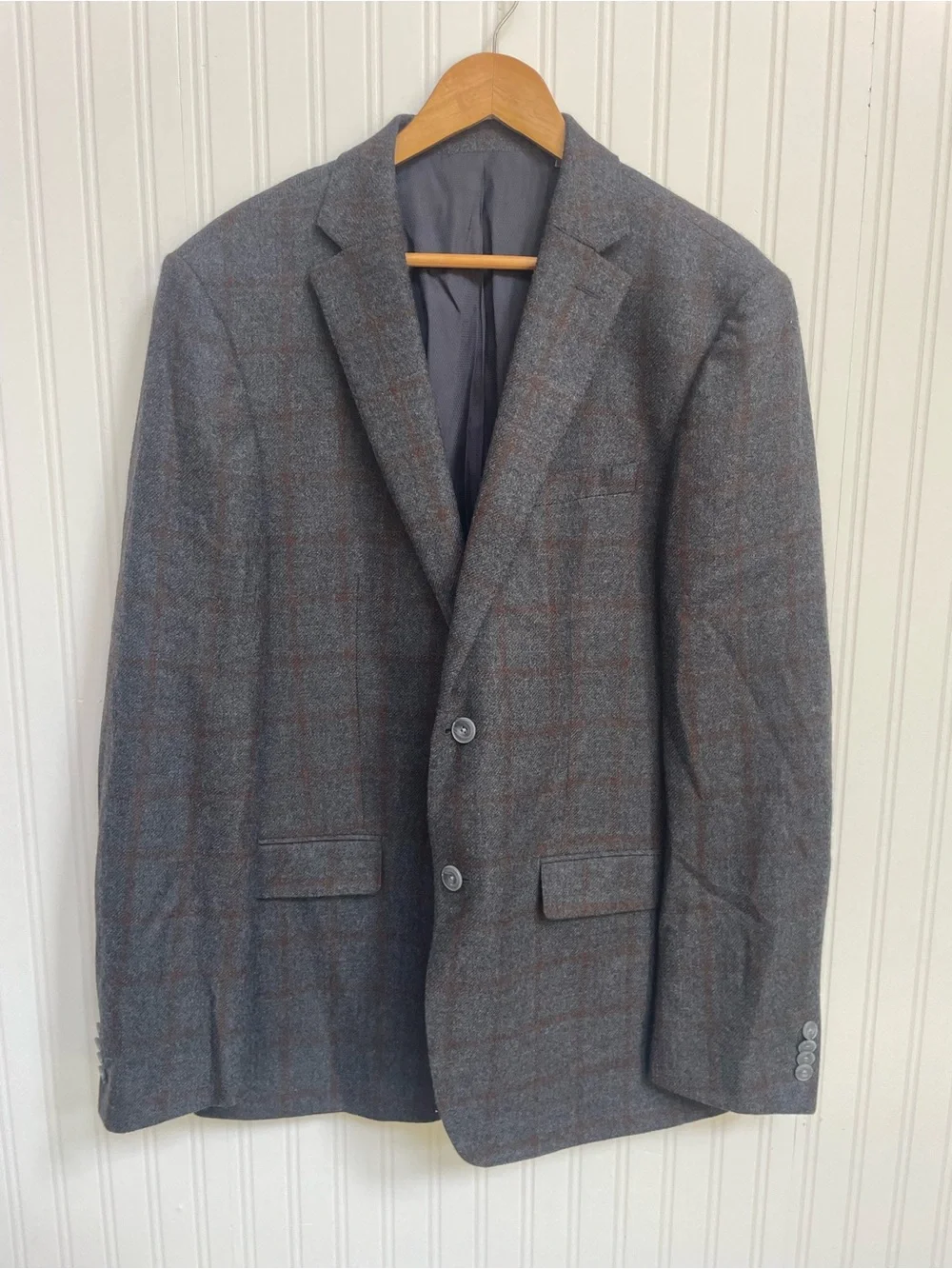 Michael Kors Gray Windowpane Wool Sport Coat with Brown Check Mens 42L